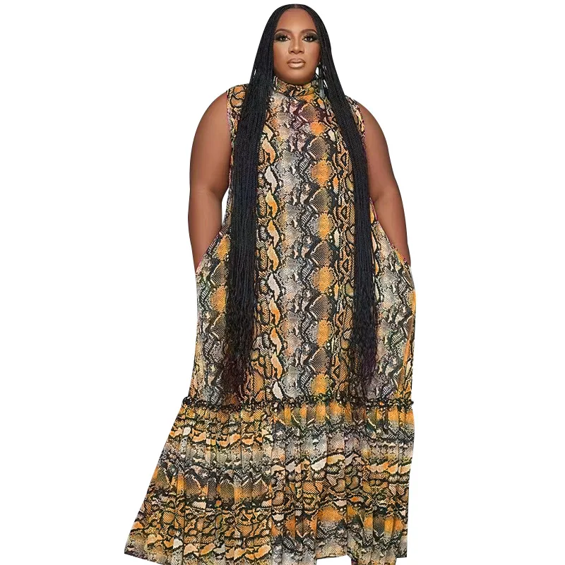 XL-5XL Plus Size Dresses Women Clothing African Summer 2023 Fashion Printing Sleeveless Loose Casual Maxi Dress Dropshipping