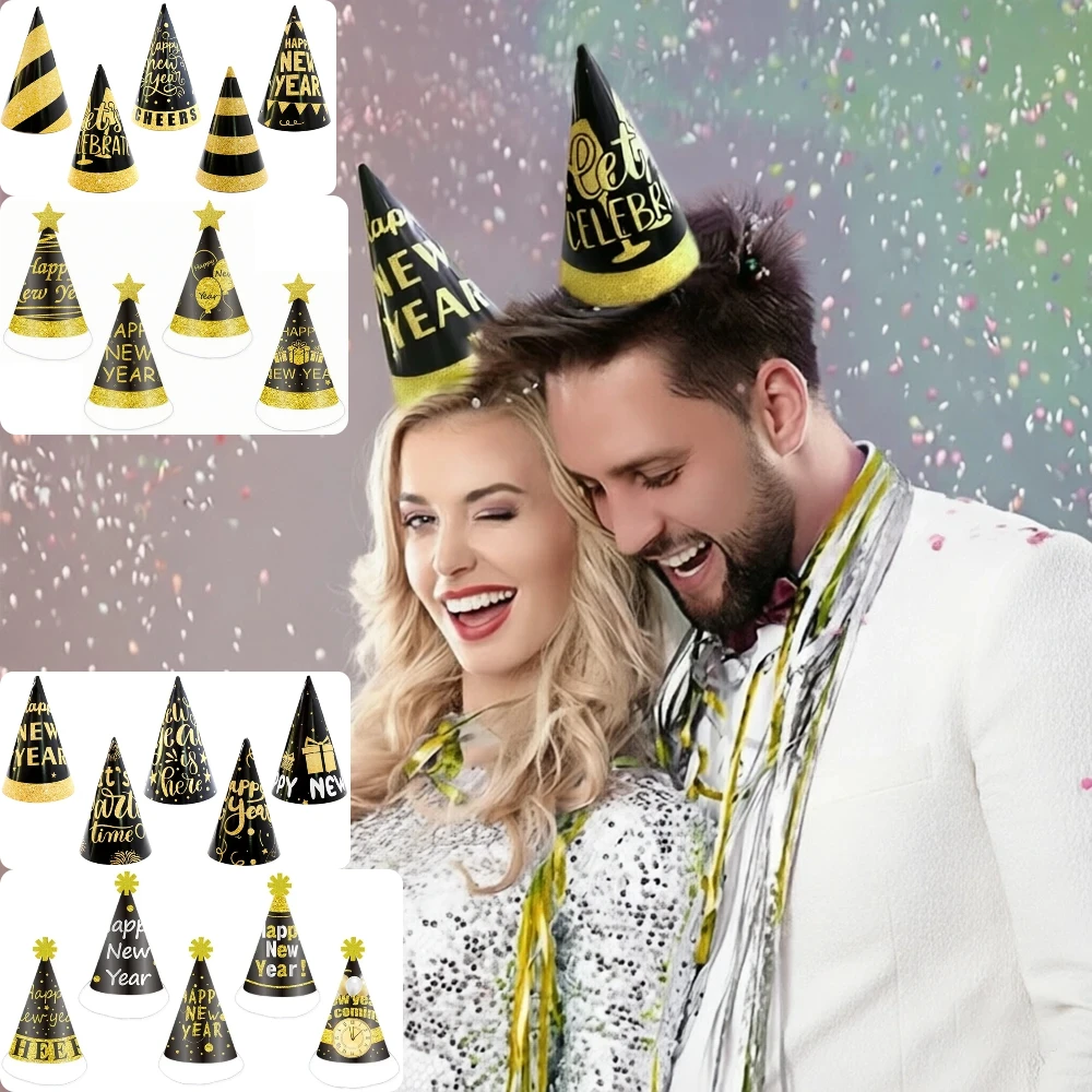 Party Hat Cone - 新年を祝うコーン型パーティーハットのセット。家族の新年パーティー、大人向けの新年パーティー、新年をテーマにした誕生日パーティーなどにご使用いただけます。