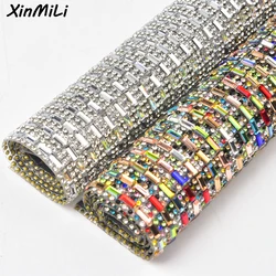Colorful Crystal 3*7mm Rectangle Round Diamond Mesh Hot Fix Strass Applique Rhinestone Sheet Trims for Clothes Cars Beauty Decor
