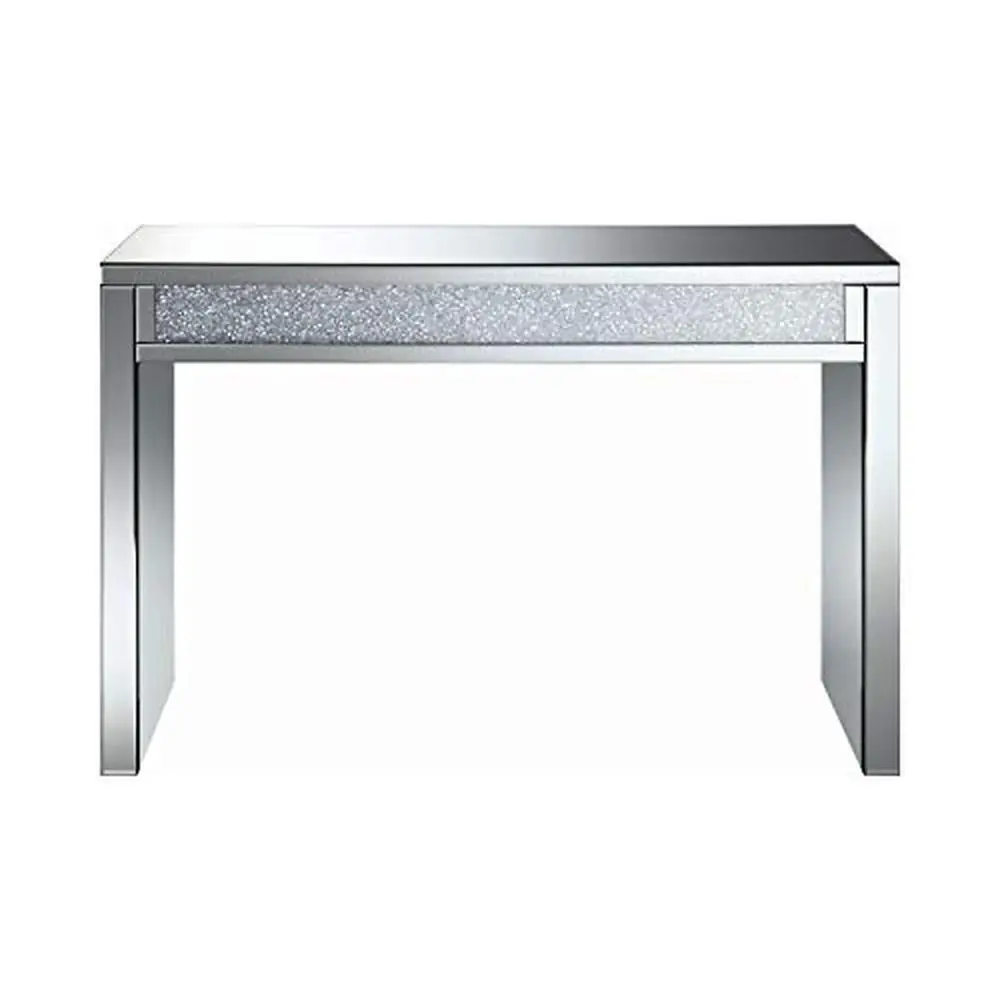 Mirrored Sofa Table Clear Finish Hardware Included Modern Home Decor Easy Assembly Kit Glass Top 47.25"W x 31.5"H Silver Color image 3