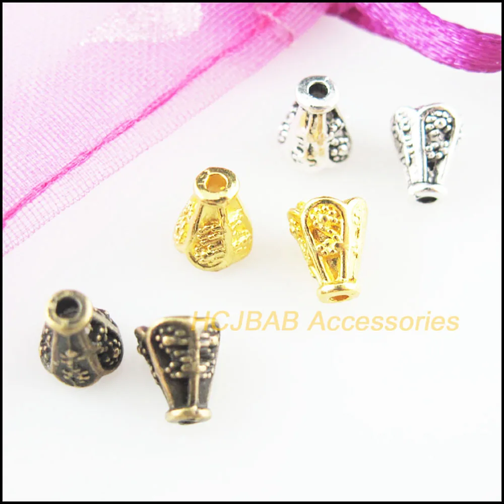 Fashion 100Pcs Retro Tibetan Silver Antiqued Bronze Gold Color Horn Flower Spacer End Beads Charms 5.5x6.5mm