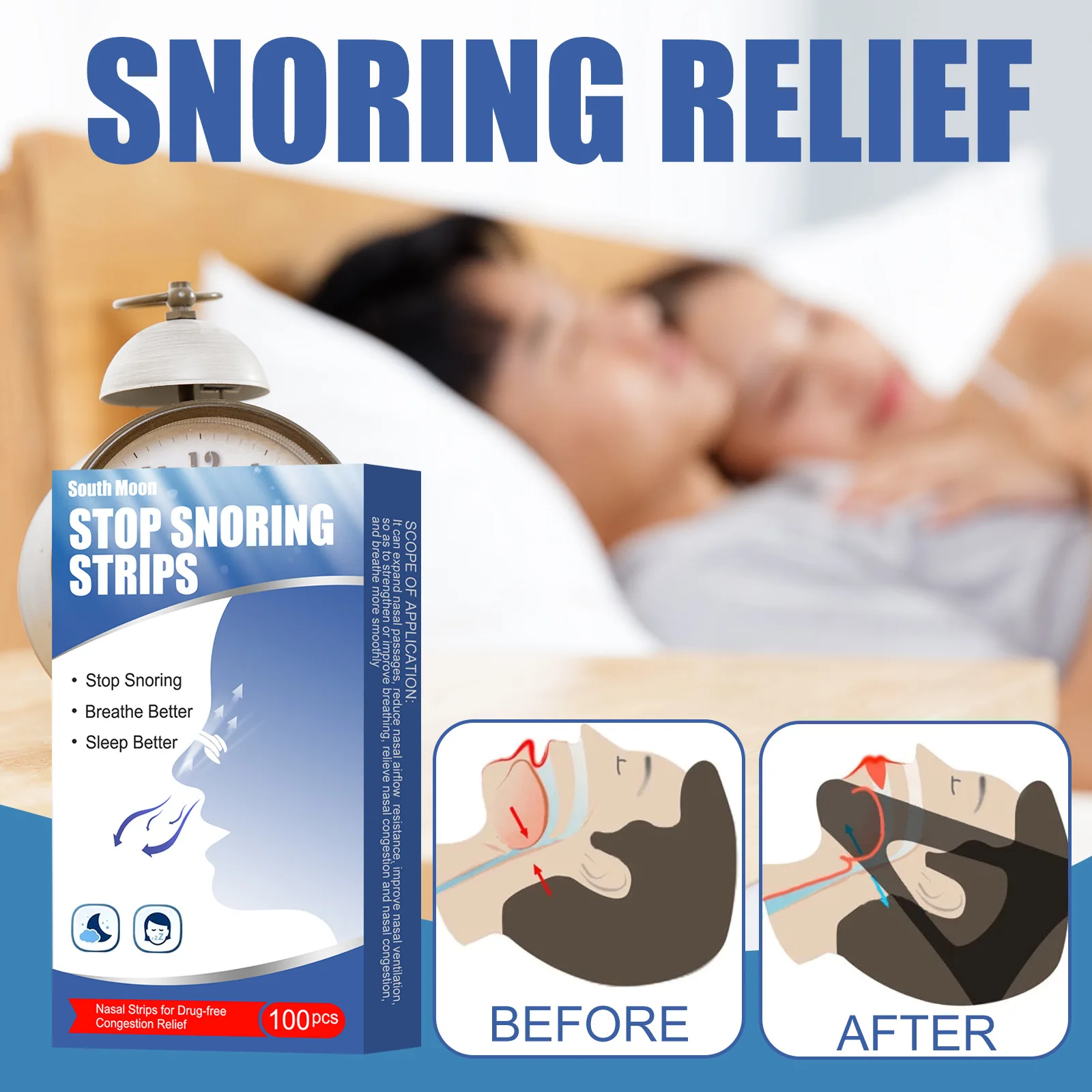 South Moon 100PCS Nose Patch Easy Breath for Sleeping Stop Snoring Relief Stress Stuffy Ventilation Strip Support Fast Shipping