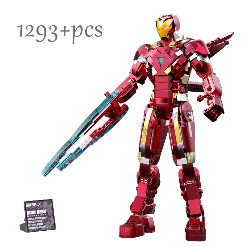 Disney Avengers Iron Man MK50 MK1 Steel Mecha Action Figures Building Blocks Classic Movie Model Bricks Toys For Kid Gift