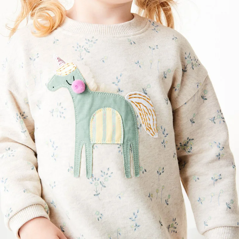 Little maven 2024 Spring and Autumn Clothes Baby Girls Cotton Casual Unicorn Dress Lovely and Sweet for Kids 2-7 year