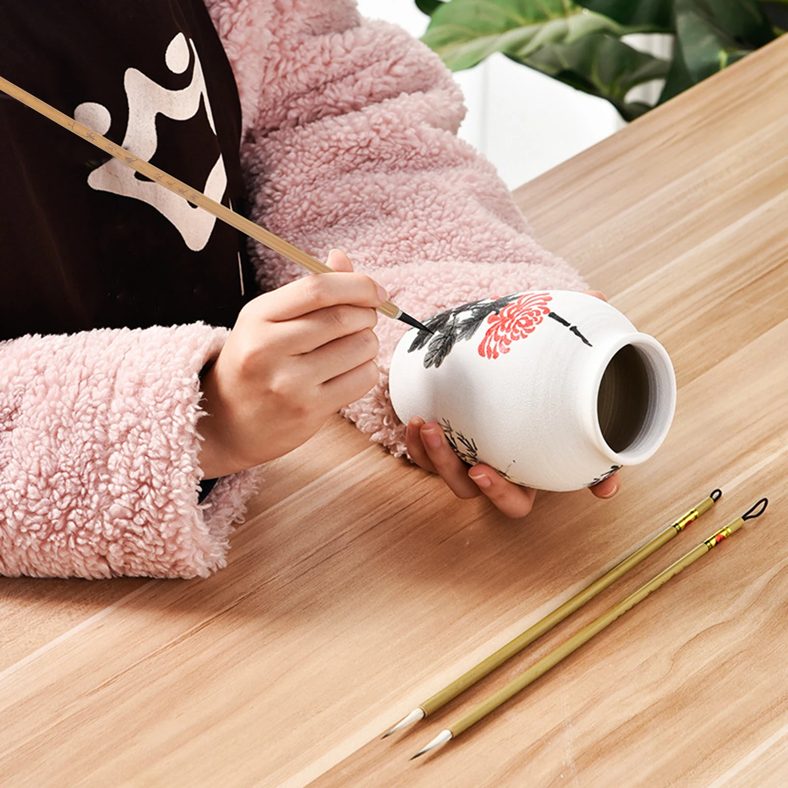 

2pcs Pottery Glazing Brushes Calligraphy Delineating Daily Use Watercolor Multi Function Painting Tool Reusable School Practice