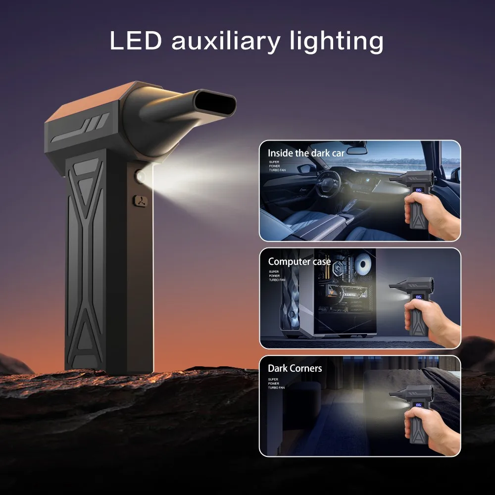 مروحة عنيفة 880000 دورة في الدقيقة منفاخ هواء قوي مروحة تربو مع شاشة LED وإضاءة منظف الغبار 4 تروس منفاخ توربو نفاث بدون فرش