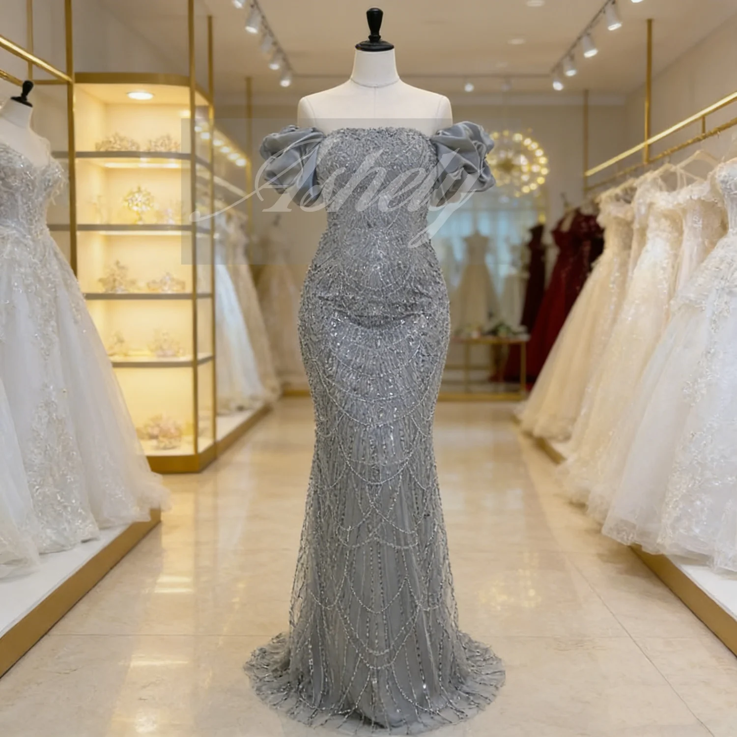 

Customized Women's Formal Evening Gowns Off Shoulder Pearls Mermaid Floor Length Prom Special Occasion Wedding Party Gown 2026