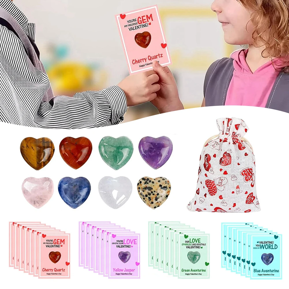 Heart Shape Stone Card for Kids, Funny Durable Exchange Party Favors, Ideal Novelty Gift for Boys and Girls, 28PCs