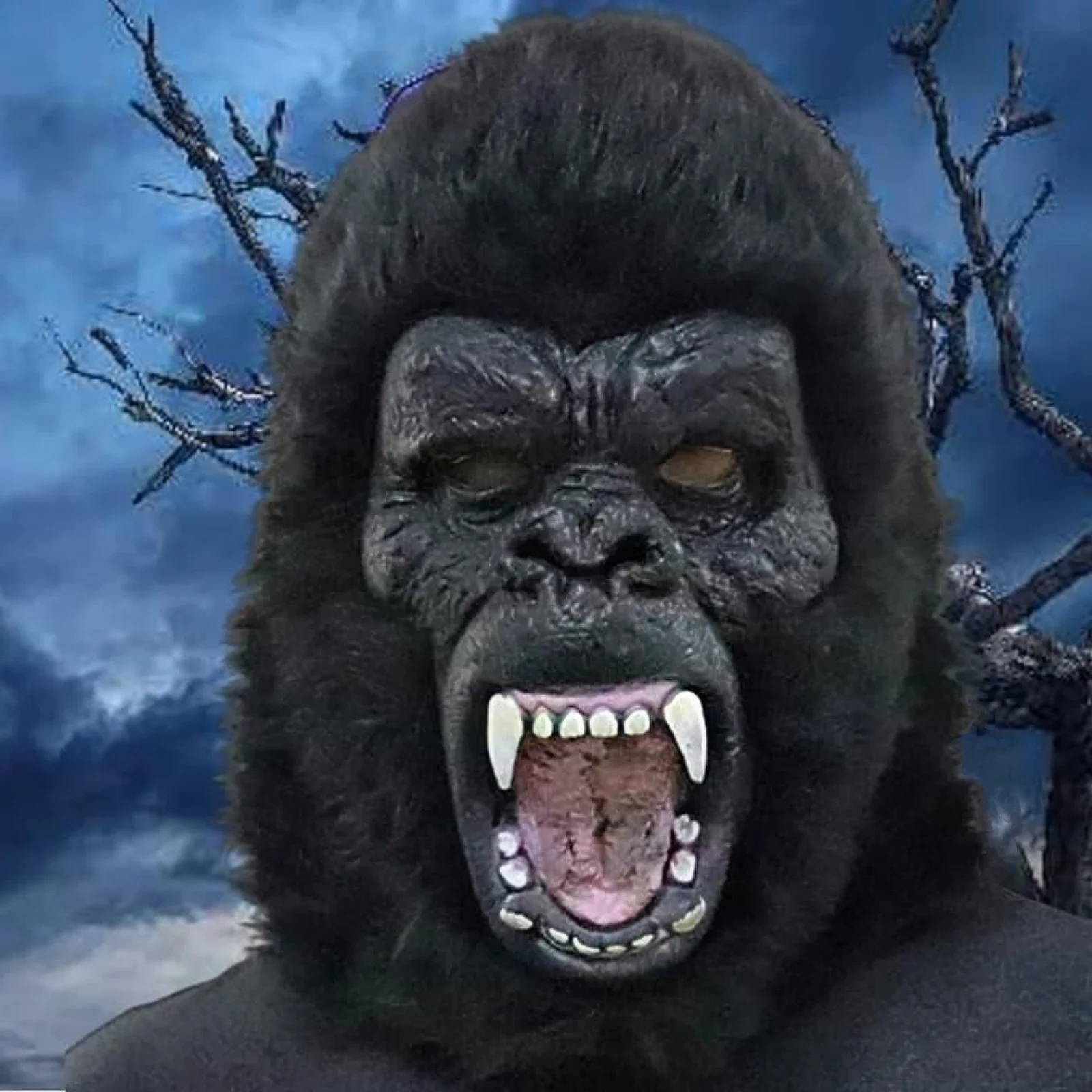 Halloween Mask Gorilla Full Head Mask Latex Black Chimpanzee Lifelike Animal Mask With Hair Cosplay Clothing Head Cover