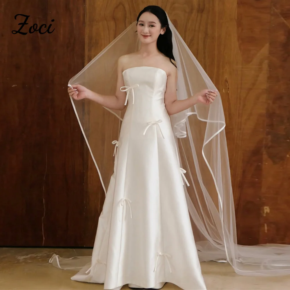 

Свадебное платье Zoci Simple Satin A-Line, корейский стиль, для фотосессий, длиной в пол, с бантом и лентой, вечернее платье для торжественных мероприятий, на заказ