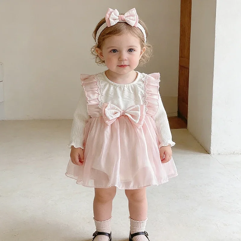 

Новинка 2023 года, весенний комбинезон для маленьких девочек, хлопковый комбинезон с длинными рукавами для маленьких девочек + повязка для волос, одежда для малышей 0-24 месяцев