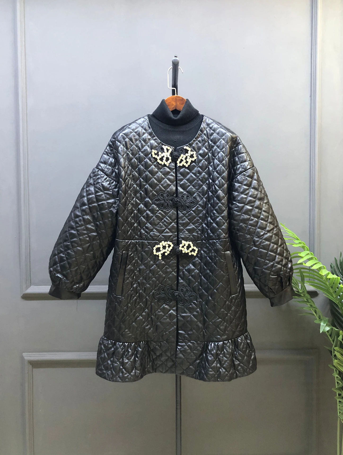 

Женское круглое свободное длинное хлопковое пальто на пуговицах, верхняя одежда, теплая кожаная одежда из тонкой овчины, повседневная одежда