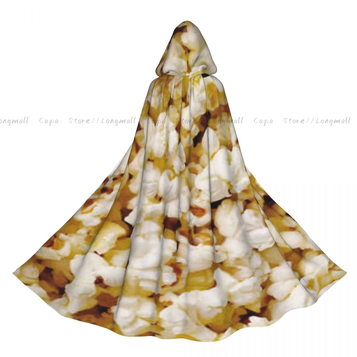 Pop Corn Pattern Cloak Hooded Cosplay Costume Halloween Adult Long Party Cape