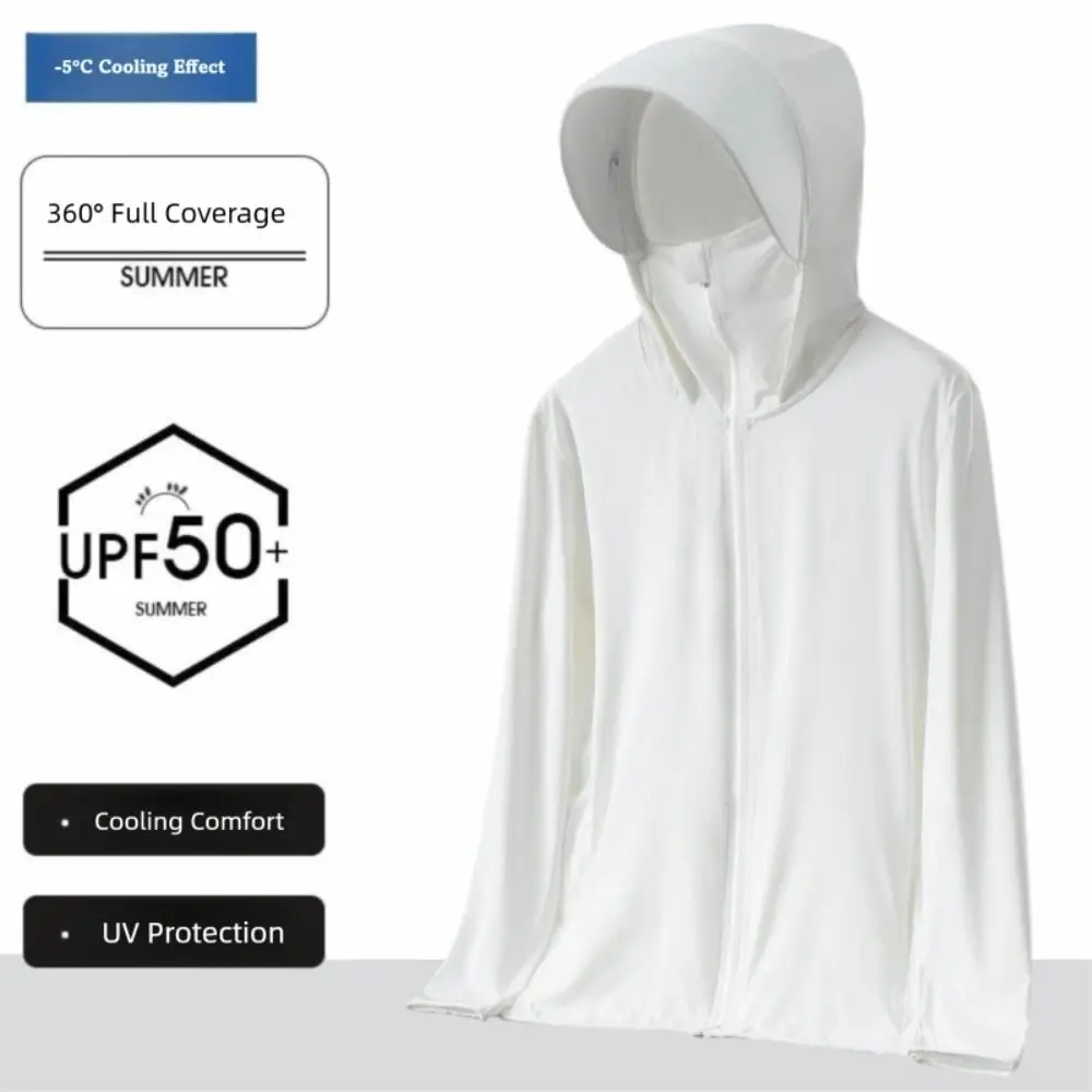 Ropa de protección solar de tela elástica, ropa de protección UV transpirable de secado rápido con sombrero grande, ropa de abrigo fina Anti-UV