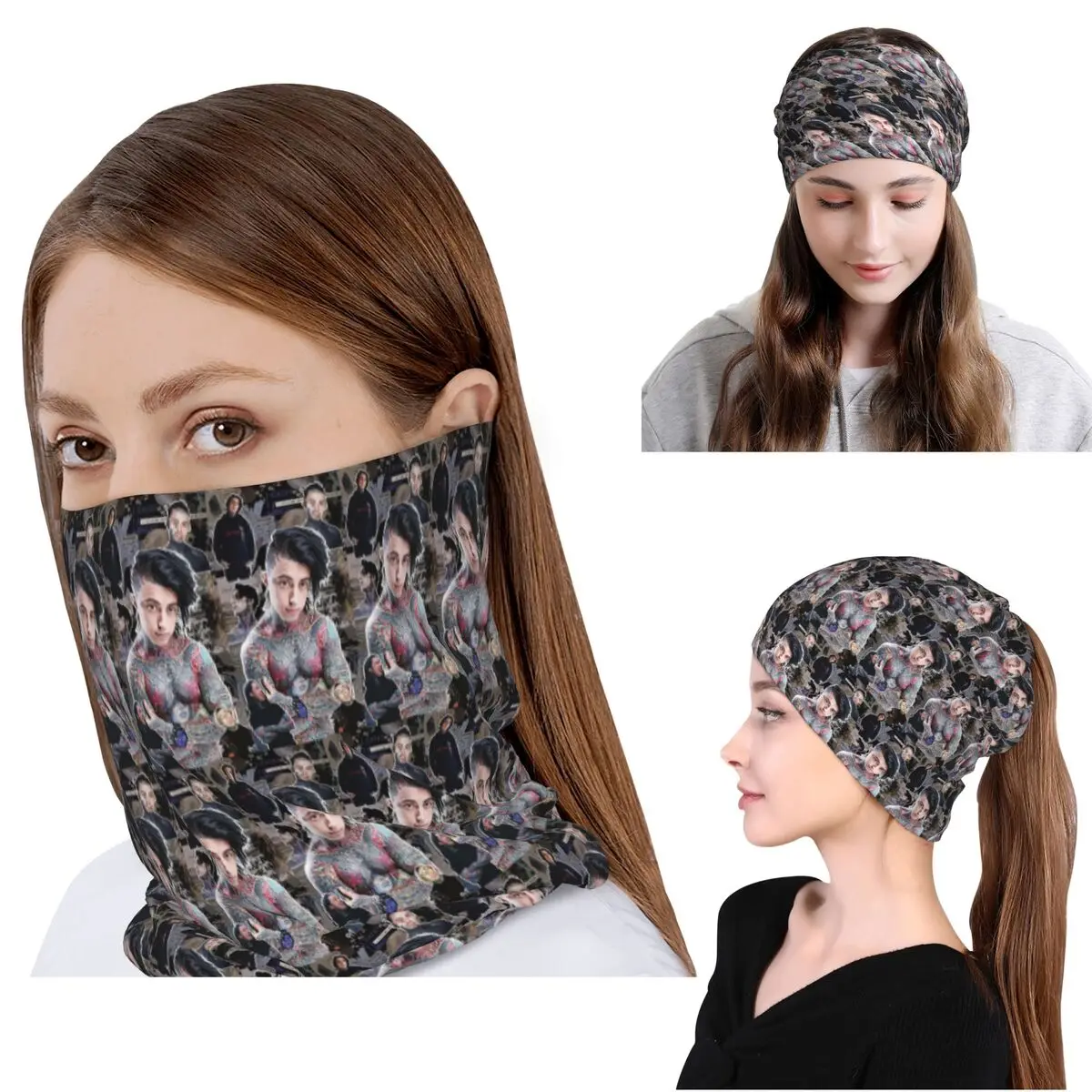 

Ronnie Radke Photo Collage High Quality Bandana Neck Cover Wrap Scarf Warm Headband Beanies Hat for Men Women Adult Windproof