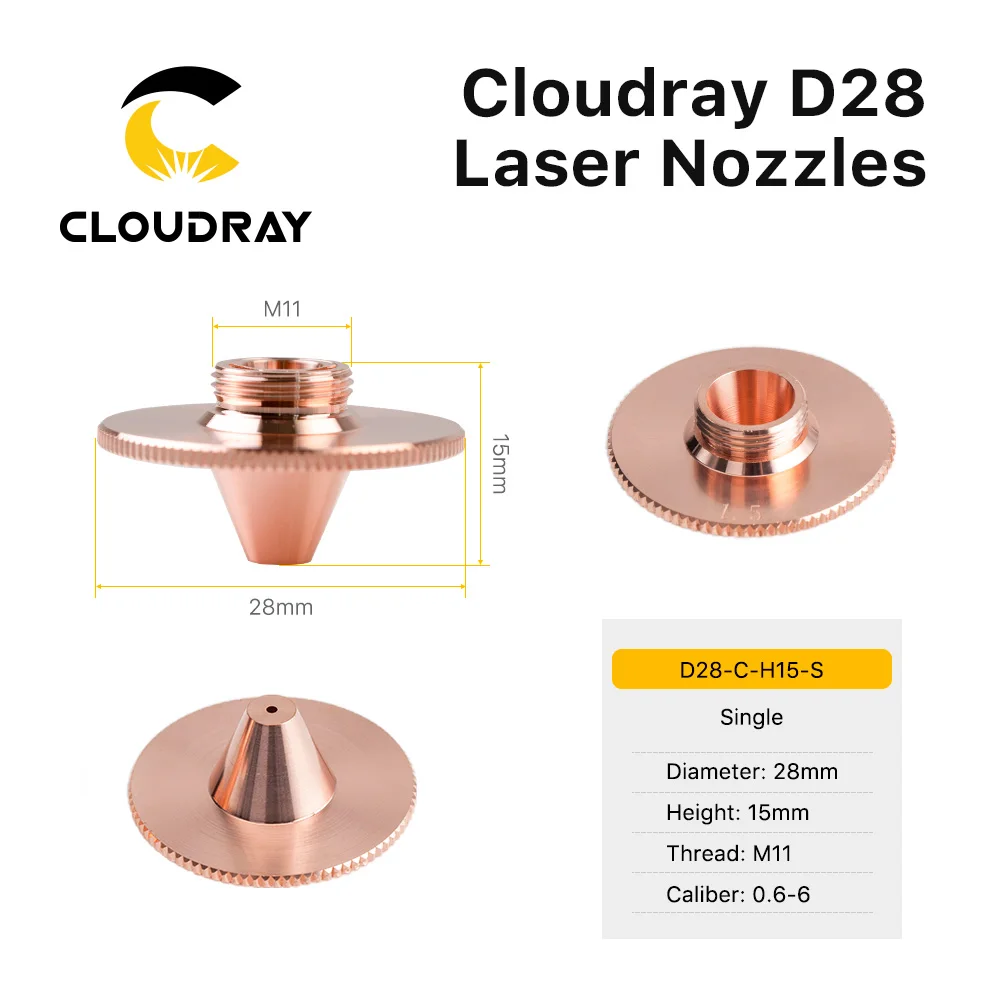 Cloudray Bulge Laser Nozzles Single Layer Chrome-Plating Double Layers Caliber 0.8-4.0 D28 H11 H15 M11 for Precitec Cutting Head