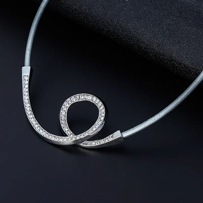 DIY accessories jewelry popular irregular collarbone chain crystal leather rope with diamonds retro simple women's short nec
