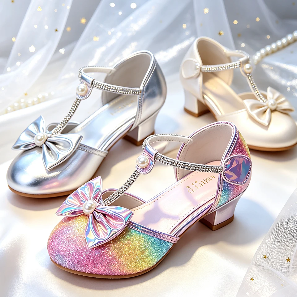 Sparkly Glitter Mary Jane Little Girls High Heels Princess Shoes Pageant Halloween Prom Dance Elegant Party Children's Footwear