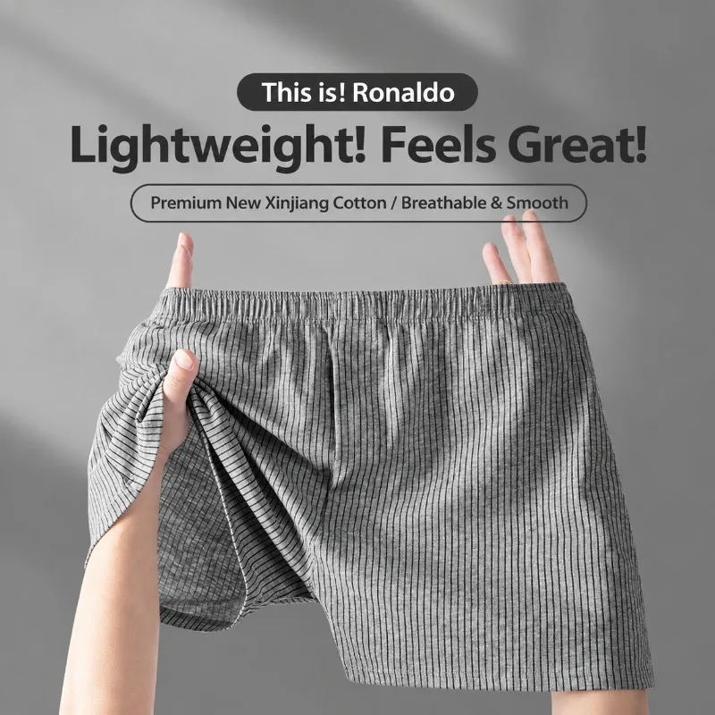 Men's Cotton Boxer Briefs, Summer Loose Fit Solid Color Underpants, Large Size Breathable Soft Underwear for Men Daily Wear