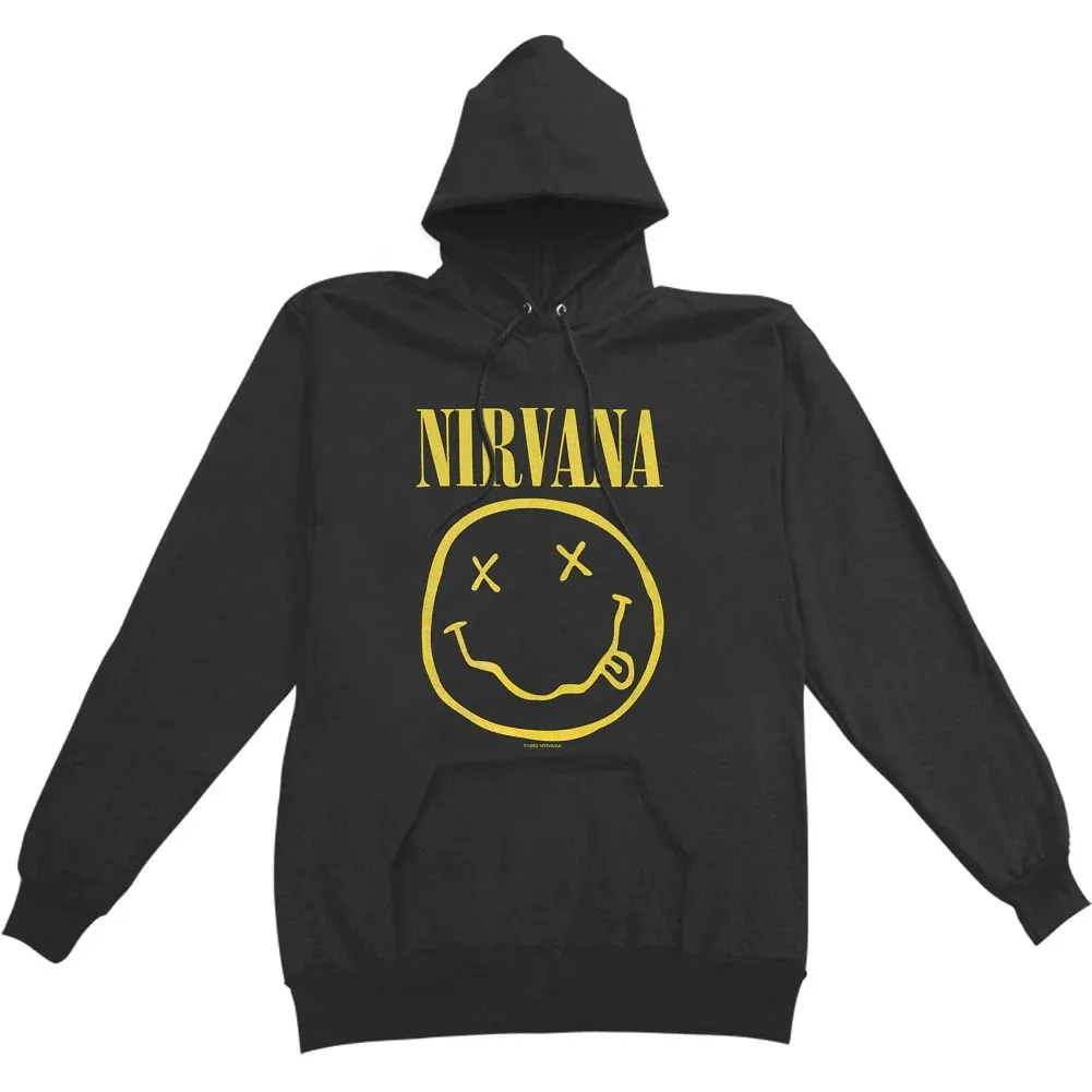 Nirvana Felpa con cappuccio gialla smiley Felpa a maniche lunghe da uomo e da donna Retro Rock Band Pullover Top oversize Abbigliamento uomo