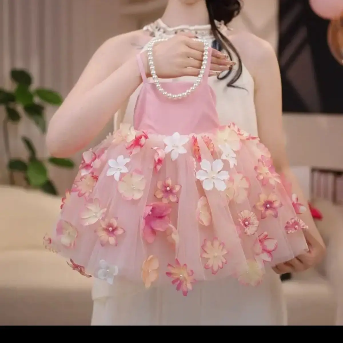 2026 French high-end super fairy handmade three-dimensional flower mesh pure desire suspender dress
