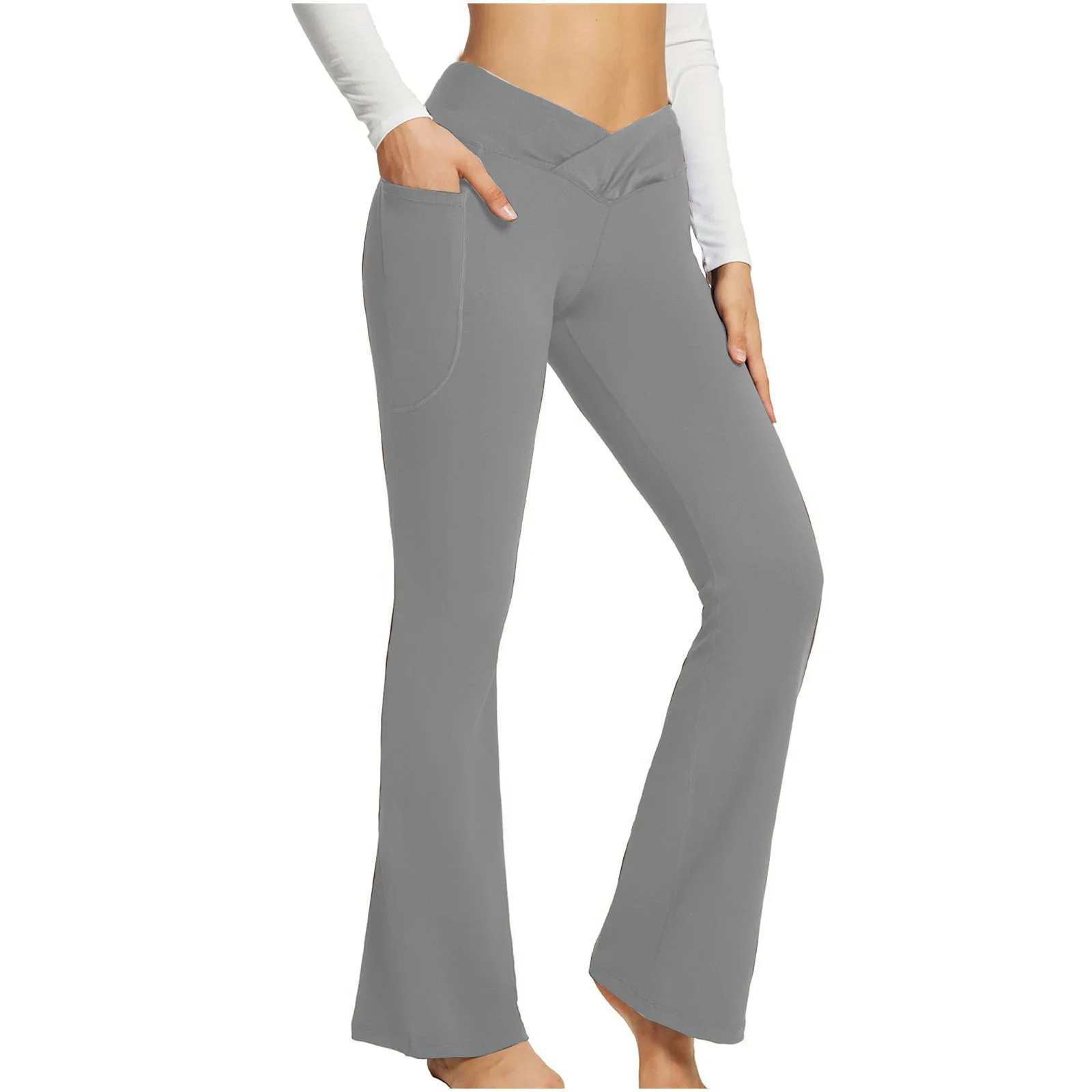 2025 Women's Fitness Pants Fashion Quality Solid Color Casual Light-flapping High Waist Slim Wide-foot Yoga Basics Pans
