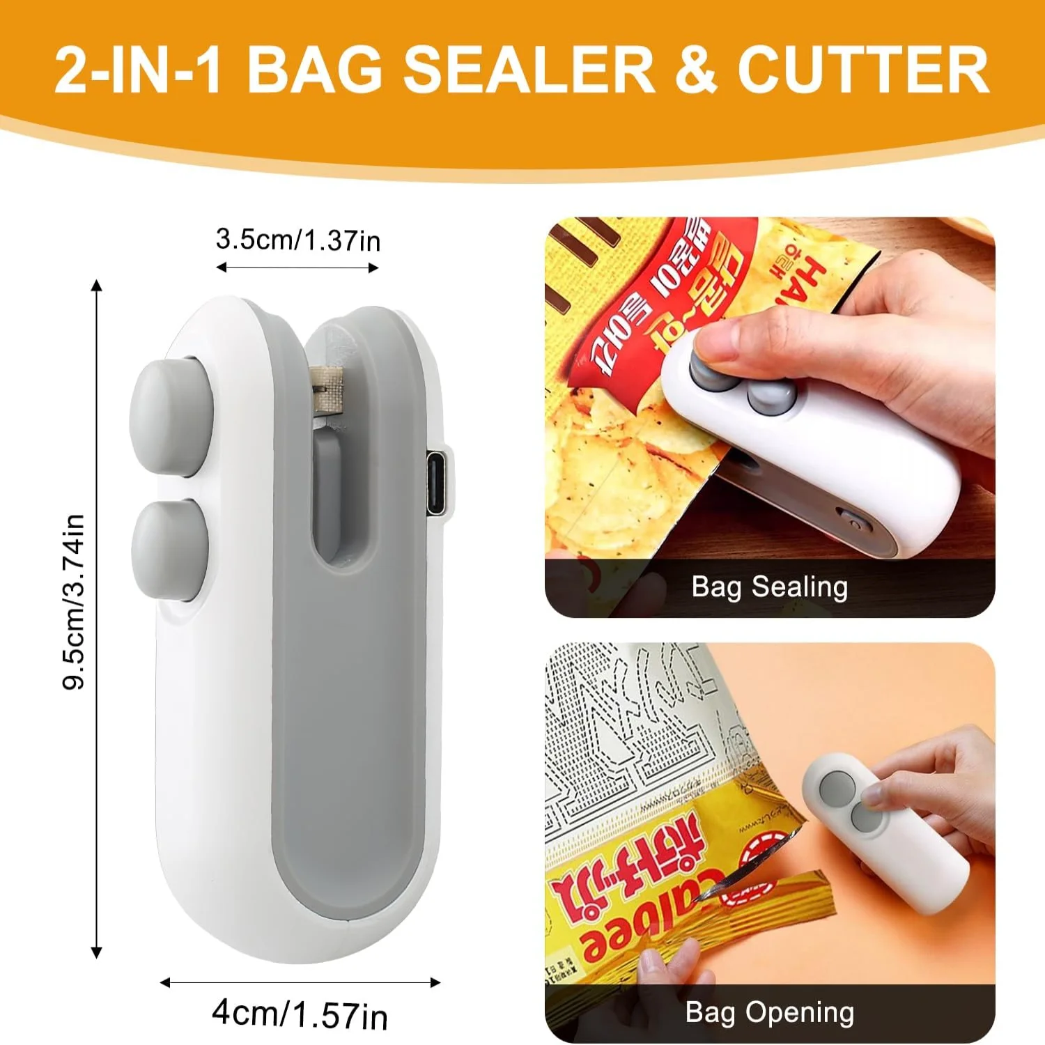Mini Bag Sealer,2 in 1 USB Rechargeable Chip Bag Sealer Heat Seal Tool,Portable Handheld Vacuum Food Sealer Bag Sealing Machine