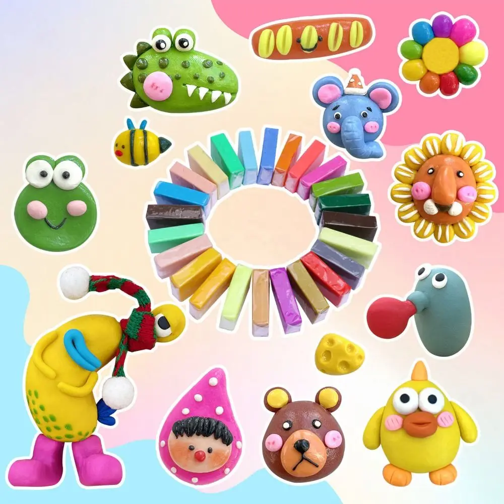 크리 에이 티브 24/32 색상 폴리머 클레이 블록 DIY 다채로운 오븐 베이킹 클레이 도구 경량 성형 Plasticine