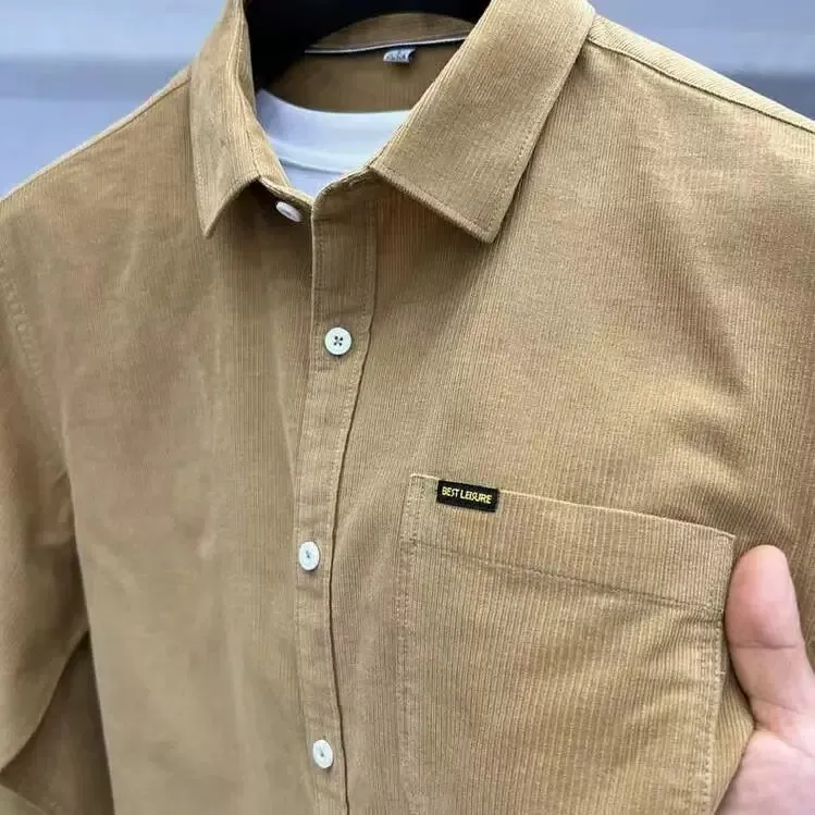 Casual Button-Up Long Sleeve Corduroy Shirt Men's Spring Autumn Ameika Jacket Square Collar Open Cardigan Breathable Warm