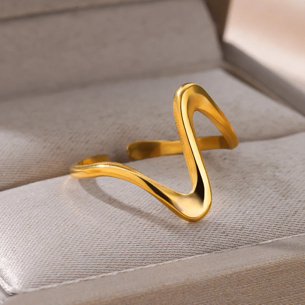 Hot Sale Stainless Steel Rings for Women 2023 Trend Simple Gold Color Geometric Irregular Ring Wedding Jewelry Gift Dropshipping