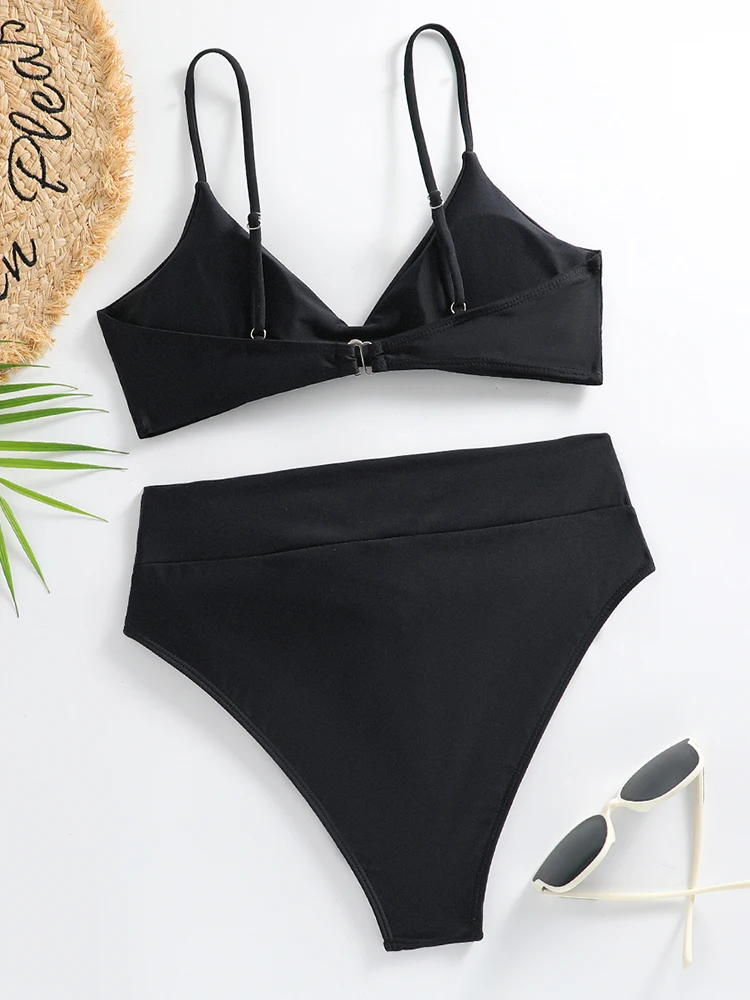 Bikini Swimsuit Women High Waist Swimwear 2025 New Solid Sling Bikinis Set Sexy Thong Bathing Suit Female Summer Beach Two Piece