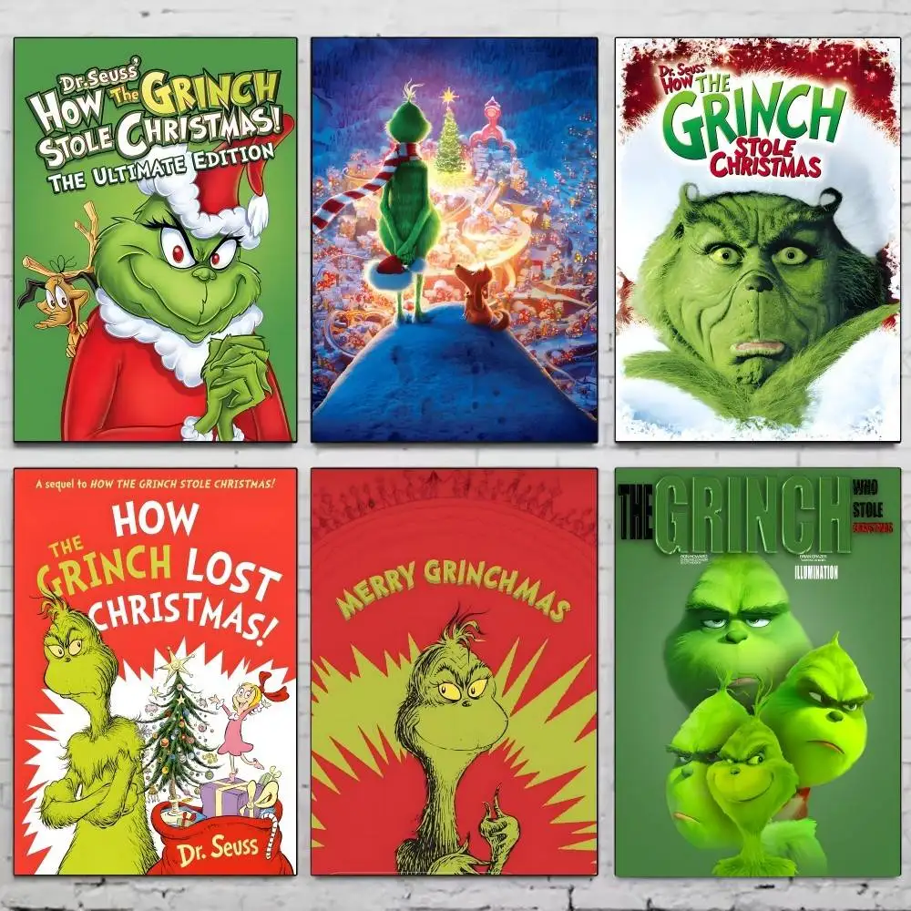 1pc anime o g-grinch cartaz auto-adesivo arte adesivo de papel à prova dwaterproof água café casa bar decoração da parede do quarto