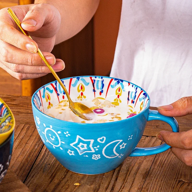 Bohemian Ceramic Breakfast Cup High Appearance Level Oatmeal Cup Large Capacity Water Cup Microwavable Milk Coffee Cup