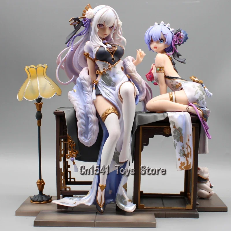 Figura Anime Rem Emilia Cheongsam, Re:Life in A World Different, Brinquedo de Boneca Colecionável em PVC, 23cm