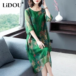 Summerloose Casual Vintage Floral Printing A-line Robe Femme Half Sleeve Elegant Fashion Holiday Dress Women Oversize Vestidos