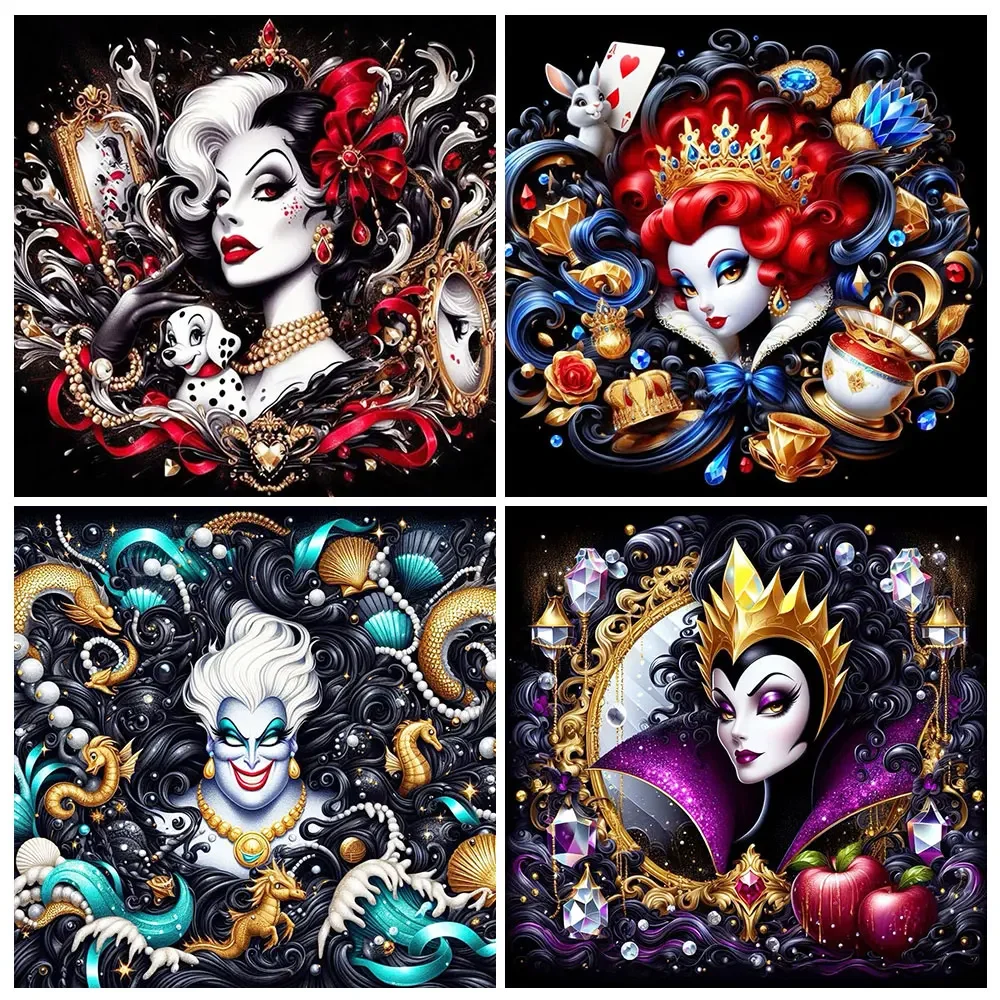 Pintura de diamante de villanos de Disney, Kits completos de taladro 5D, dibujos animados de Ursula, maléfica, arte mosaico artesanal, imagen bordada, decoración del hogar