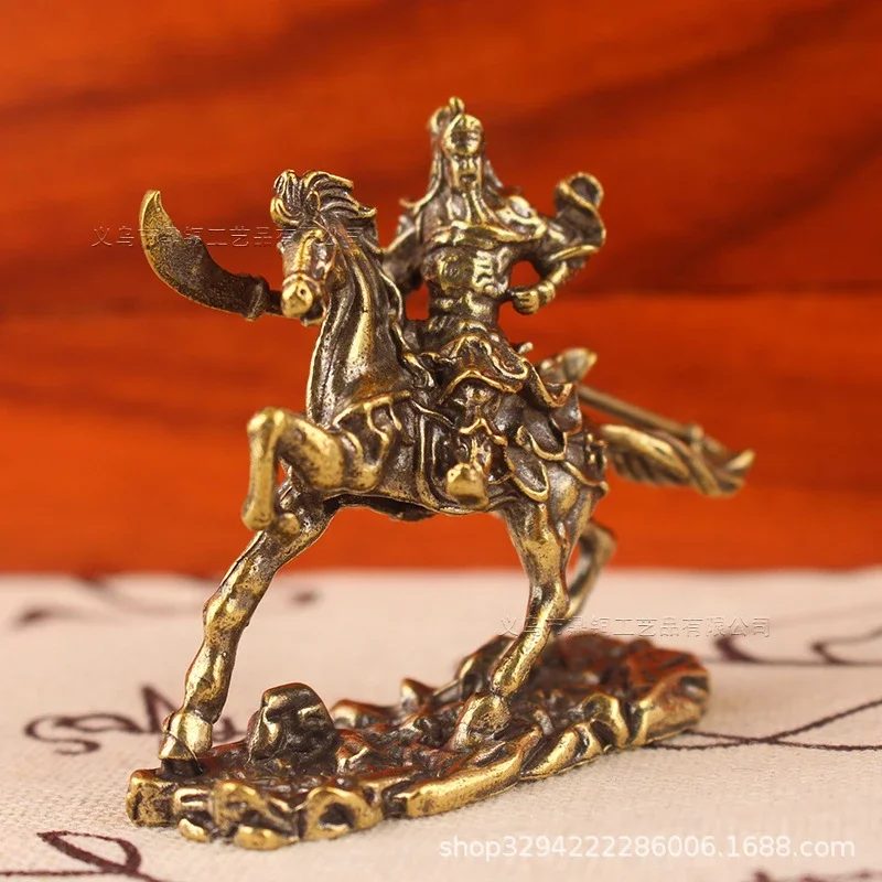 Brass Chinese God of Wealth Riding Horse Guan Gong Statue Home Decoration Accessories Copper Office Desk Decor Ornaments