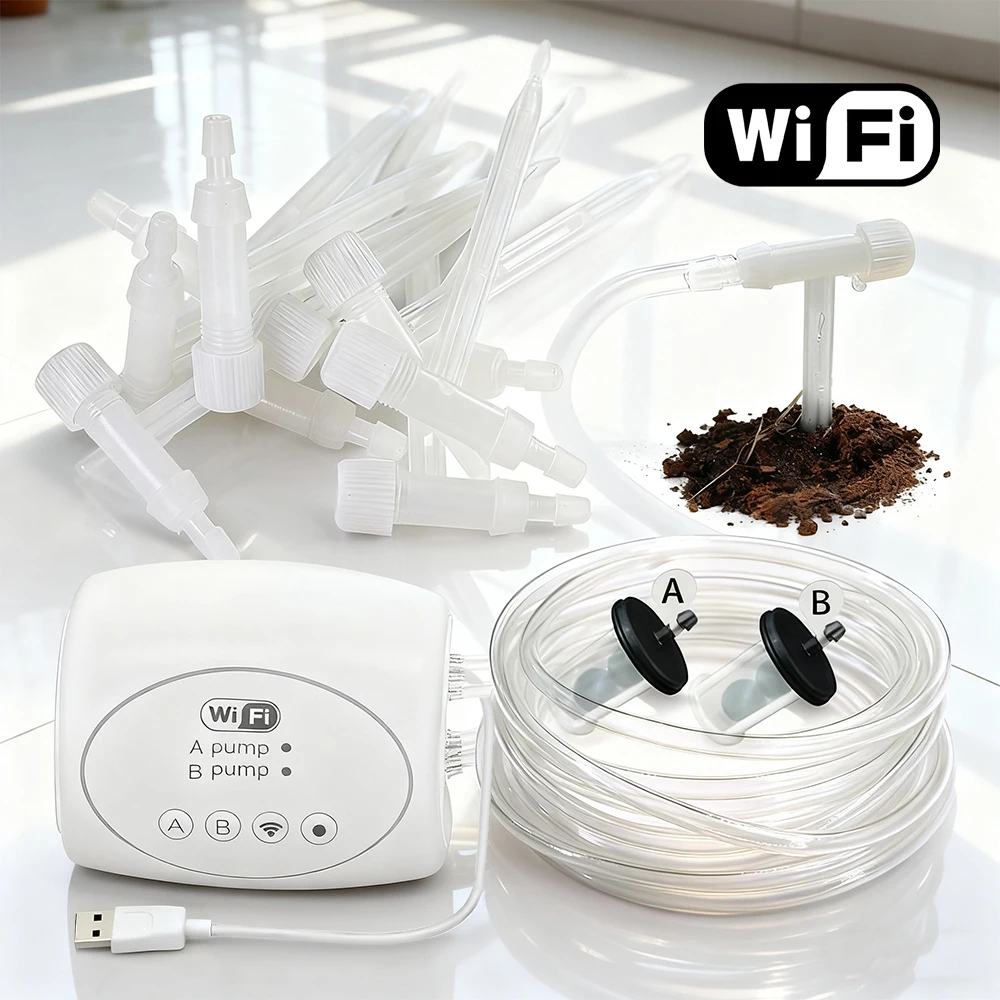 

Smart Dual Outlets Pump WIFI Timer Adjustable Dripping Arrow Drip Watering Kit for APP Remote Control Garden Irrigation System