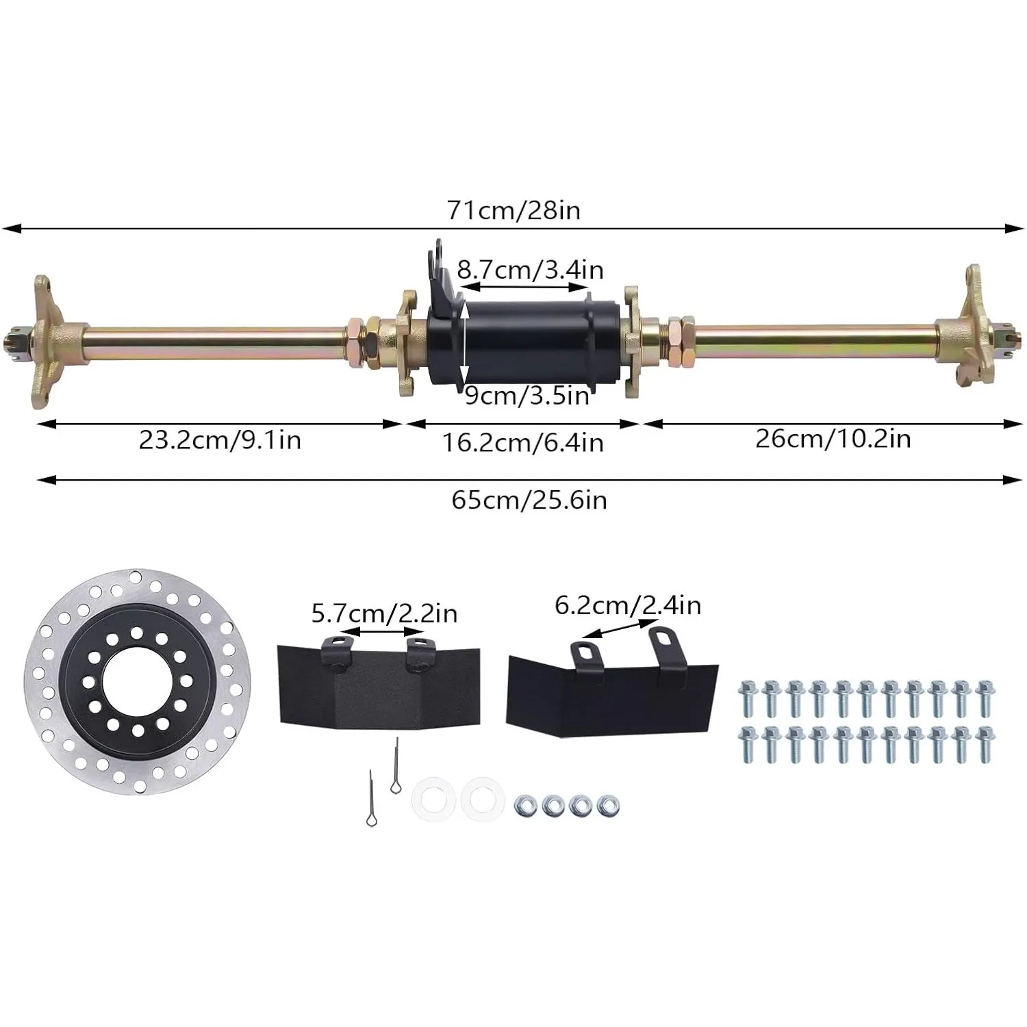 Kit Lengkap Poros Belakang 28 ", Kit Lengkap Poros Belakang 710Mm Kit Poros Belakang Go Kart DIY Hub Roda 3 Lubang untuk ATV Quad 150cc 110cc