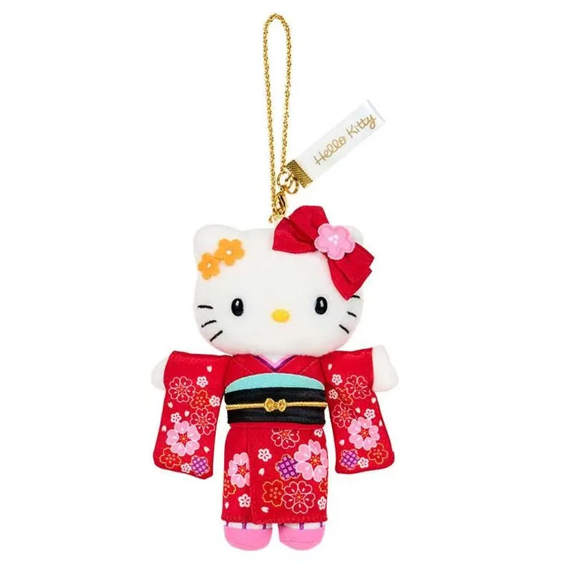 Kawaii Sanrio Hello Kitty Langes Bein Dress Up Kimono Kleiner Bär Plüschtiere Schlüsselanhänger Niedlicher Cartoon Rucksack Anhänger Dekoration Geschenk