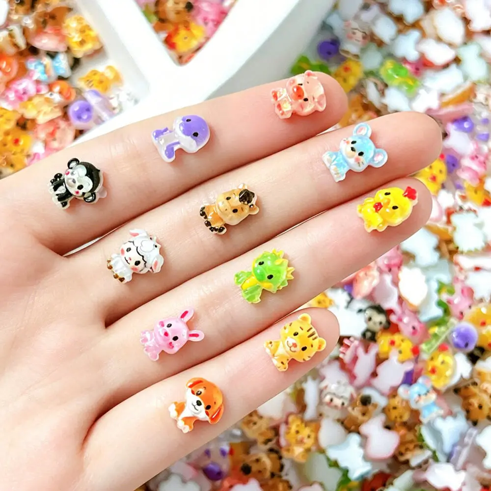 50 Stück 3D Kreative Simulierte Bunte Tierserie Nagelkunst-Dekorationen Cartoon Niedliche Tiger Schwein Maus Schaf Nagel-Charms DIY – Detail 6