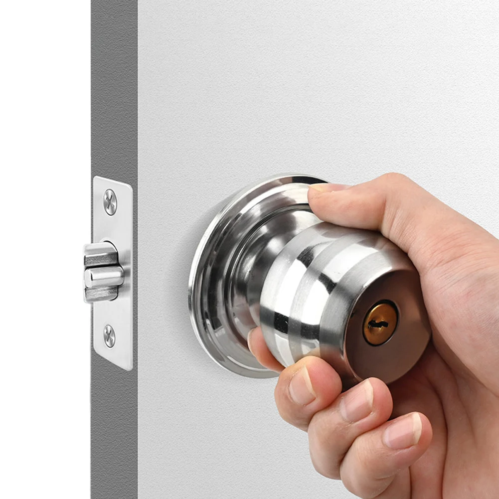 Ball Door Knob Stainless Steel Round Door Knobs Interior and Exterior Door Lock for Indoor Doors Bedroom Bathroom