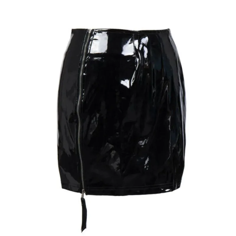 Sexy PVC Skirt Wet Look Pencil Mini Skirt for Women Nightclub Party Gothic Vinyl Latex with Zipper