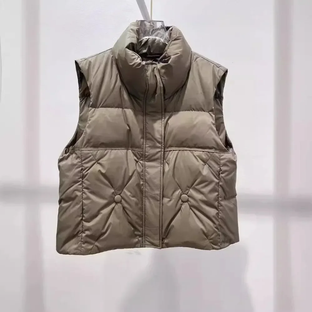 2024New Autumn and Winter Warm Loose Women\'s Down Jacket Standing Collar Vest Sleeveless Coat Down Jacket White Duck Down Jacket