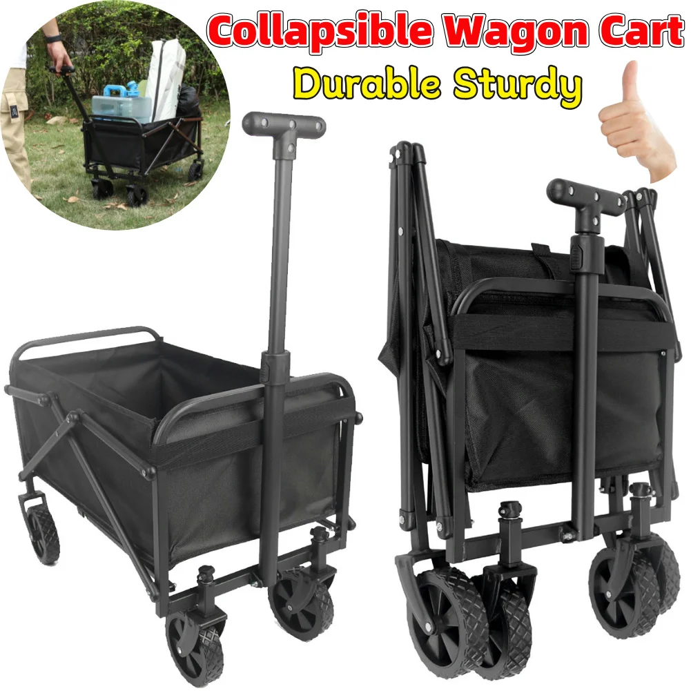 Collapsible Wagon Cart High-Quality Versatile Usage Large Capacity Durable Sturdy Portable Adjustable Folding Wagon Utility Cart