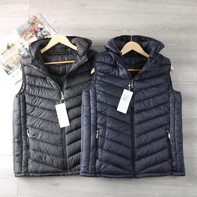 

Men's Lightweight Cotton Vest Autumn Winter Faion Hand-keted Cap-Removable Svel Faionable Busin Gentleman Sle