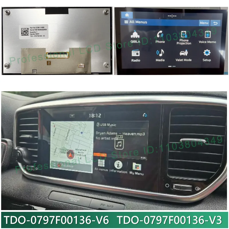 LCD Display Screen  TDO-0797F00136-V6 TDO-0797F00136-V3 TDO-0797F00136-V2 V1 For Kia  Hyundai Radio Navigation LMB5F00136-V3BL-A