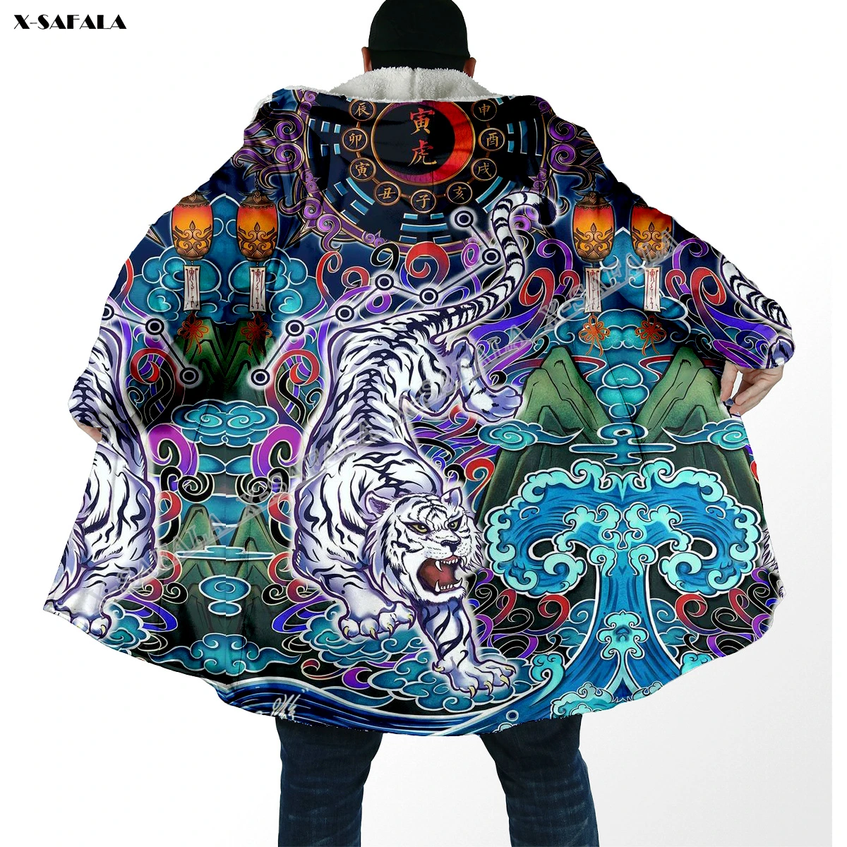 Japan Samurai Harajuku Tiger Art  3D Printed Overcoat Hooded Blanket Coat Cape Robe Fleece Loose Men Female Cloak Windproof