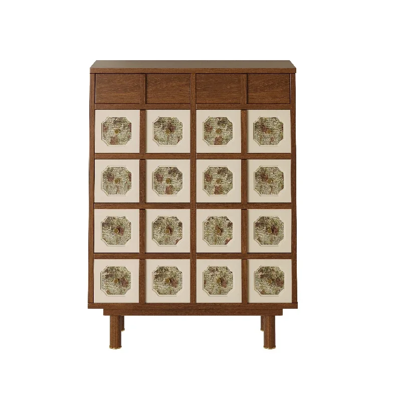 

Pastoral retro solid wood chest designer home living room wall locker storage cabinet printed dining side cabinet