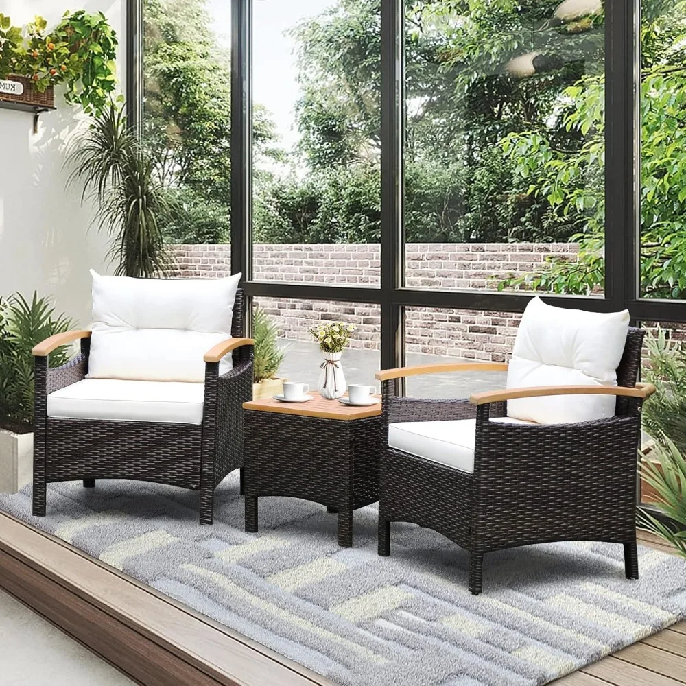 Stück Terrassenmöbel-Set, Rattan-Sofagarnitur für den Außenbereich mit Couchtisch, Terrassen-Gesprächsset mit abnehmbarem Kissen